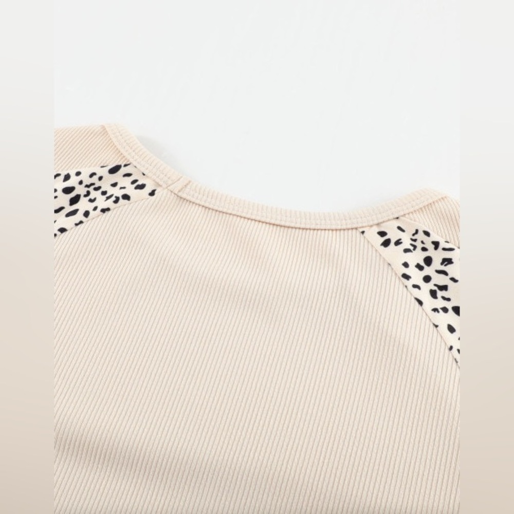 *Last One* Plus Size Cream Ribbed Top w/ Leopard Print Balloon Sleeves, 2X - Picture 9 of 14